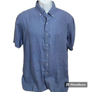 Cremieux Classics Shirt, Men L, Blue Button Down, 100% Linen,Geometic Print, EUC